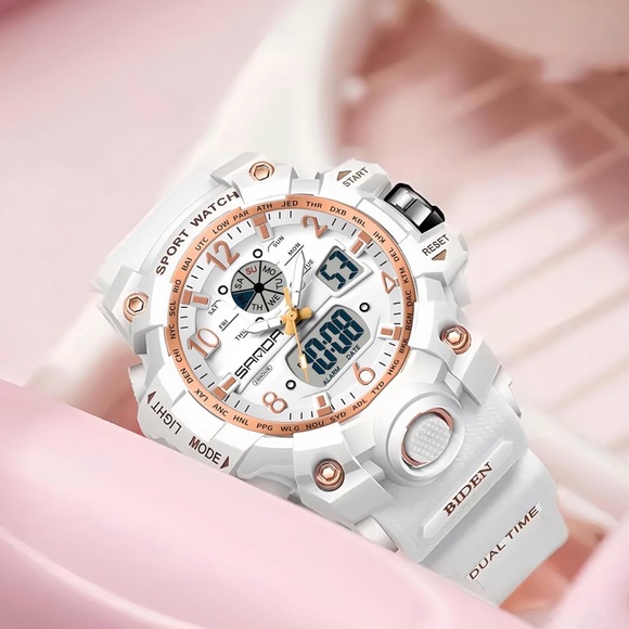 White and Rose Gold Waterproof and Shockproof Sports Watch - Picture 3 of 4